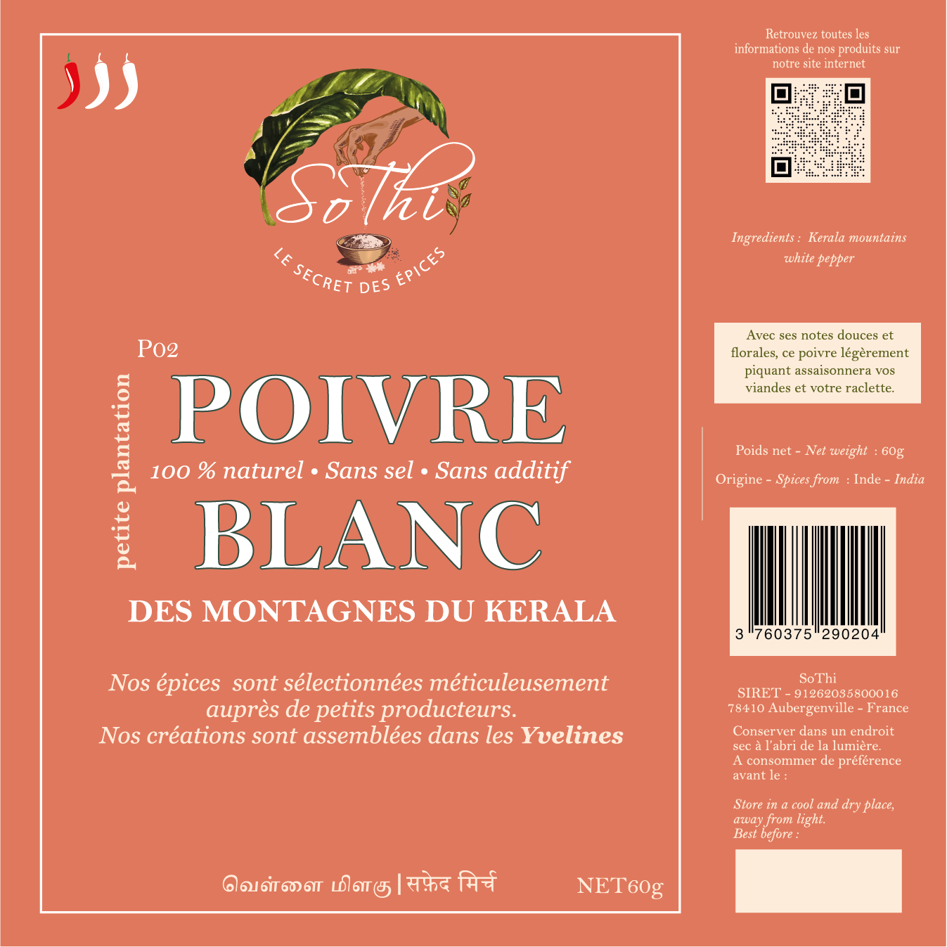 Poivre Blanc des Montagnes du Kerala